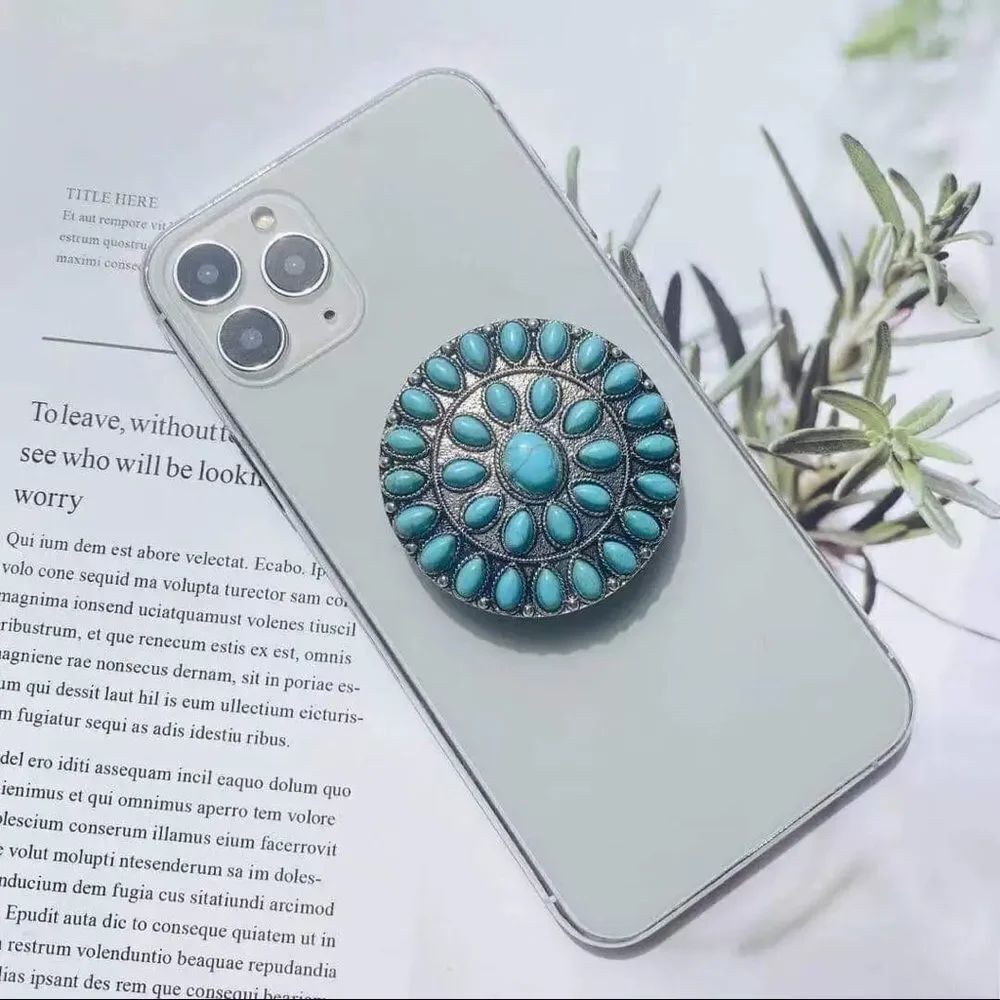 Brand New Western Ladies Turquoise Bead Circle Concho Adjustable Phone Grip